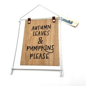 TARGET NWT Reversible Fall Sign Tabletop Decor Autumn Leaves Pumpkin I Love Fall